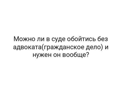 Можно ли в суде обойтись без адвоката(гражданское дело) и нужен он вообще?