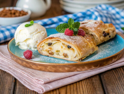 Творожный штрудель из теста фило – воздушный десерт.