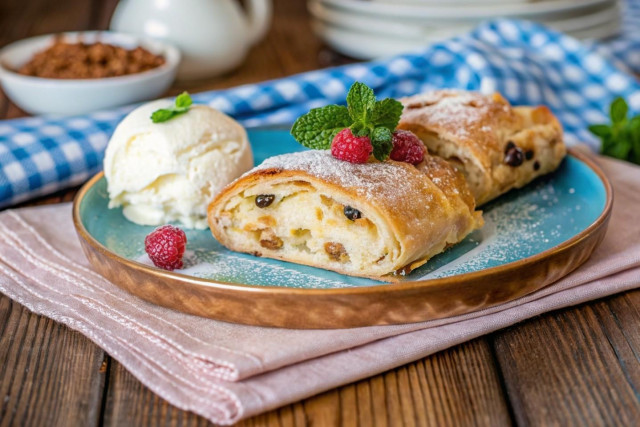 Творожный штрудель из теста фило – воздушный десерт.